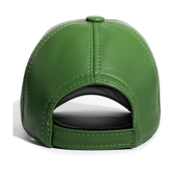 Genuine Leather Unisex Baseball Cap - Adjustable Dad Hat (Spring Green) - Picture 3 of 5
